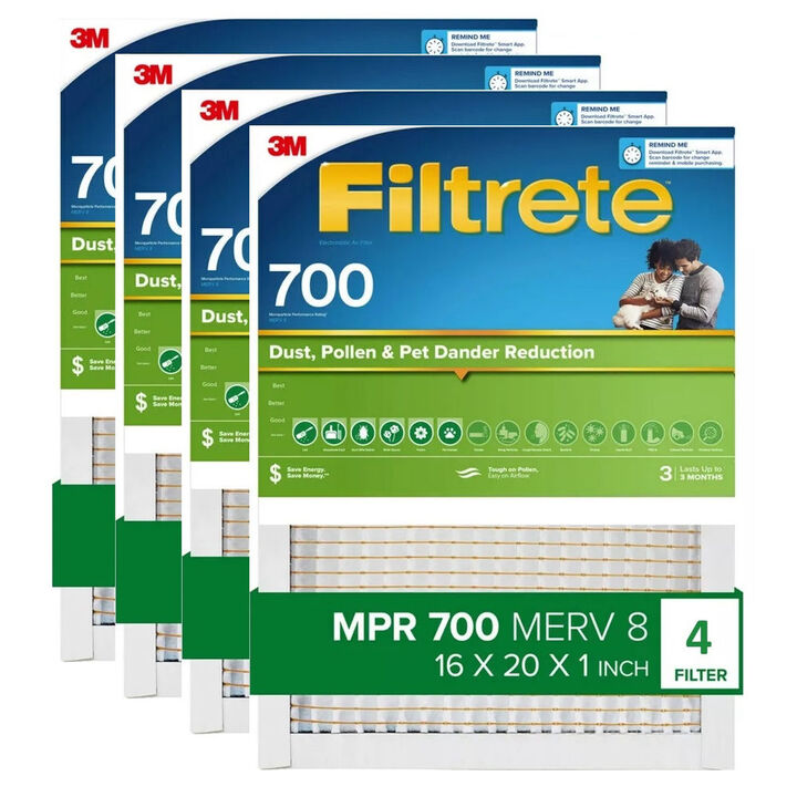 3M Filtrete 16 x 20 x 1-Inch 700 MPR MERV 8 Dust Reduction Furnace Air Filter, 4-Pack