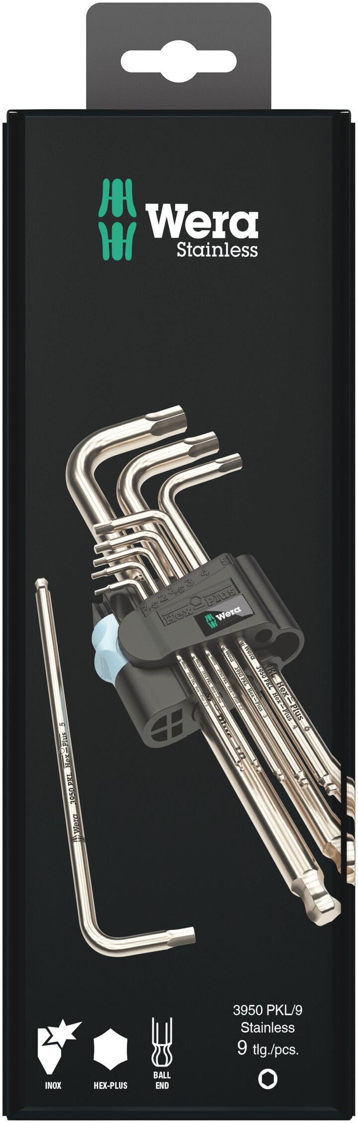 Wera Tools Metric Stainless 3950/9 Hex-Plus 1 SB L-Key Set 9pc