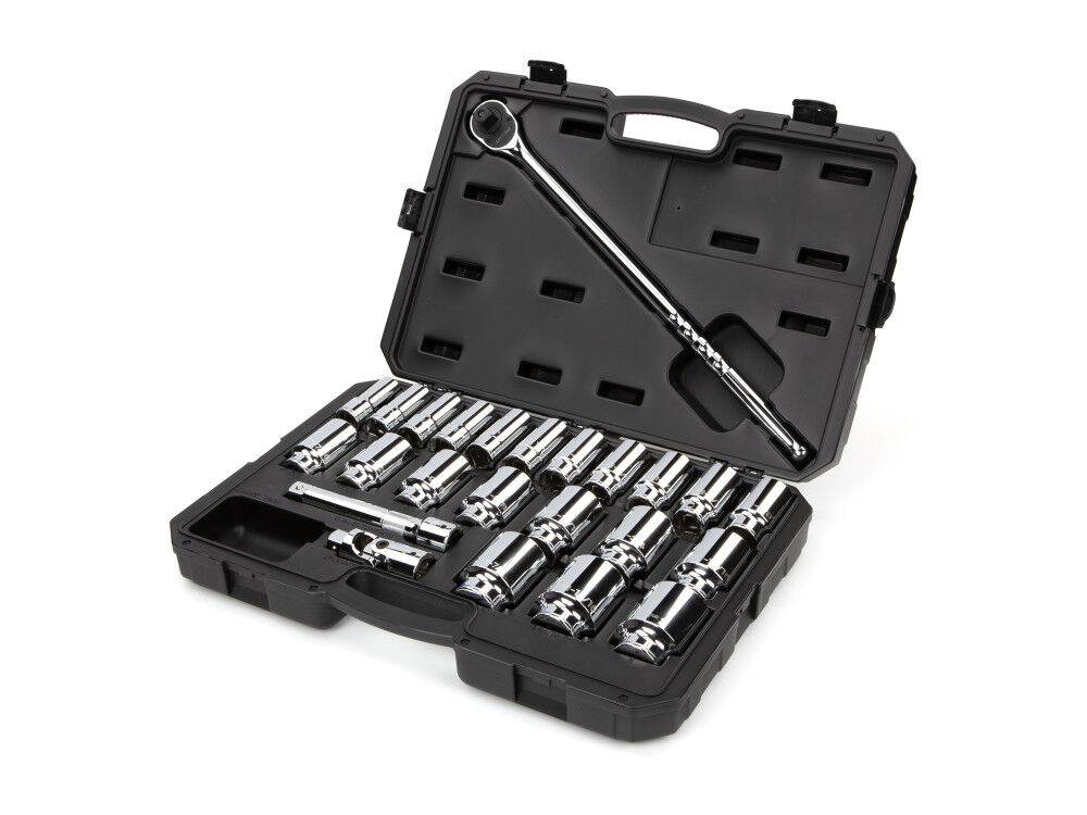 Tekton 3/4 Inch Deep 6 Point Socket and Ratchet Set, Case, 24-pc, 3/4-2 Inch, large image number 2