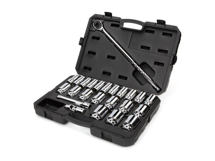 Tekton 3/4 Inch Deep 6 Point Socket and Ratchet Set, Case, 24-pc, 3/4-2 Inch, large image number 1