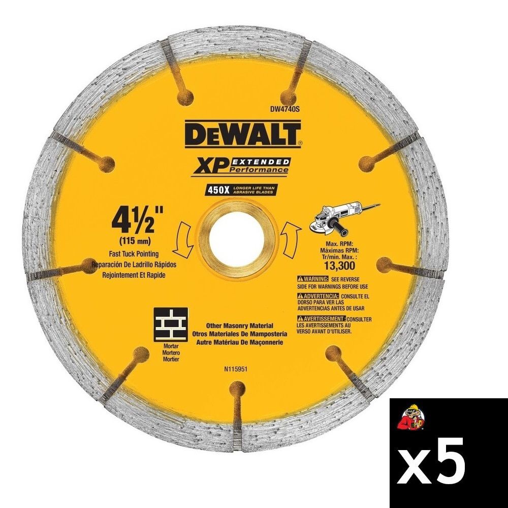 DEWALT 4-1/2 Inch x 0.25 Inch XP Sandwich Tuck Point Blade Bundle, 5 Pieces, large image number 1