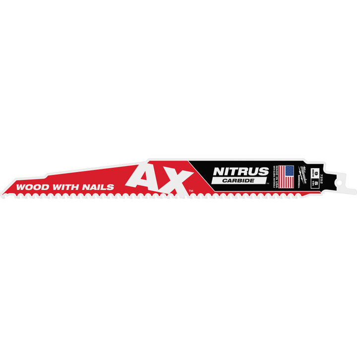 Milwaukee 9 Inch 5 TPI AX with NITRUS Carbide Teeth SAWZALL Blade for Wood with Nails