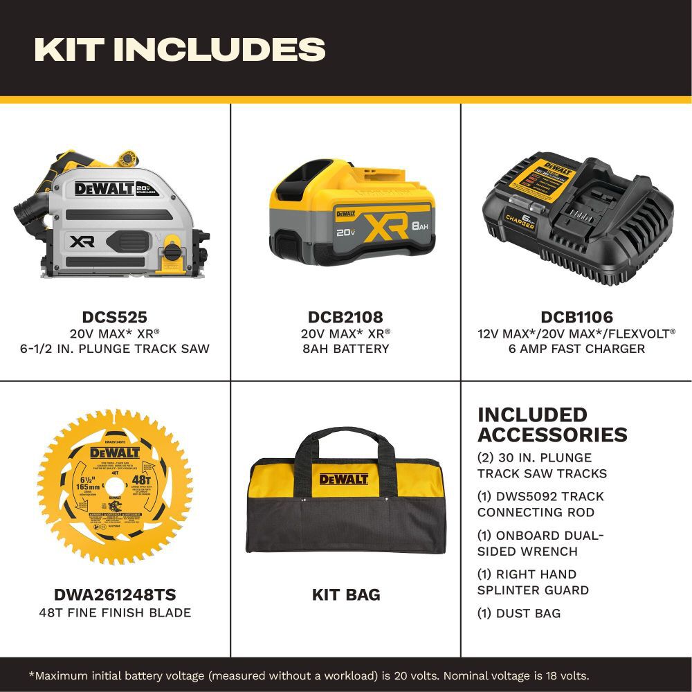 DEWALT 20V XR 6 1/2 Inch Track Saw Kit with Two 30 Inch Tracks, large image number 2