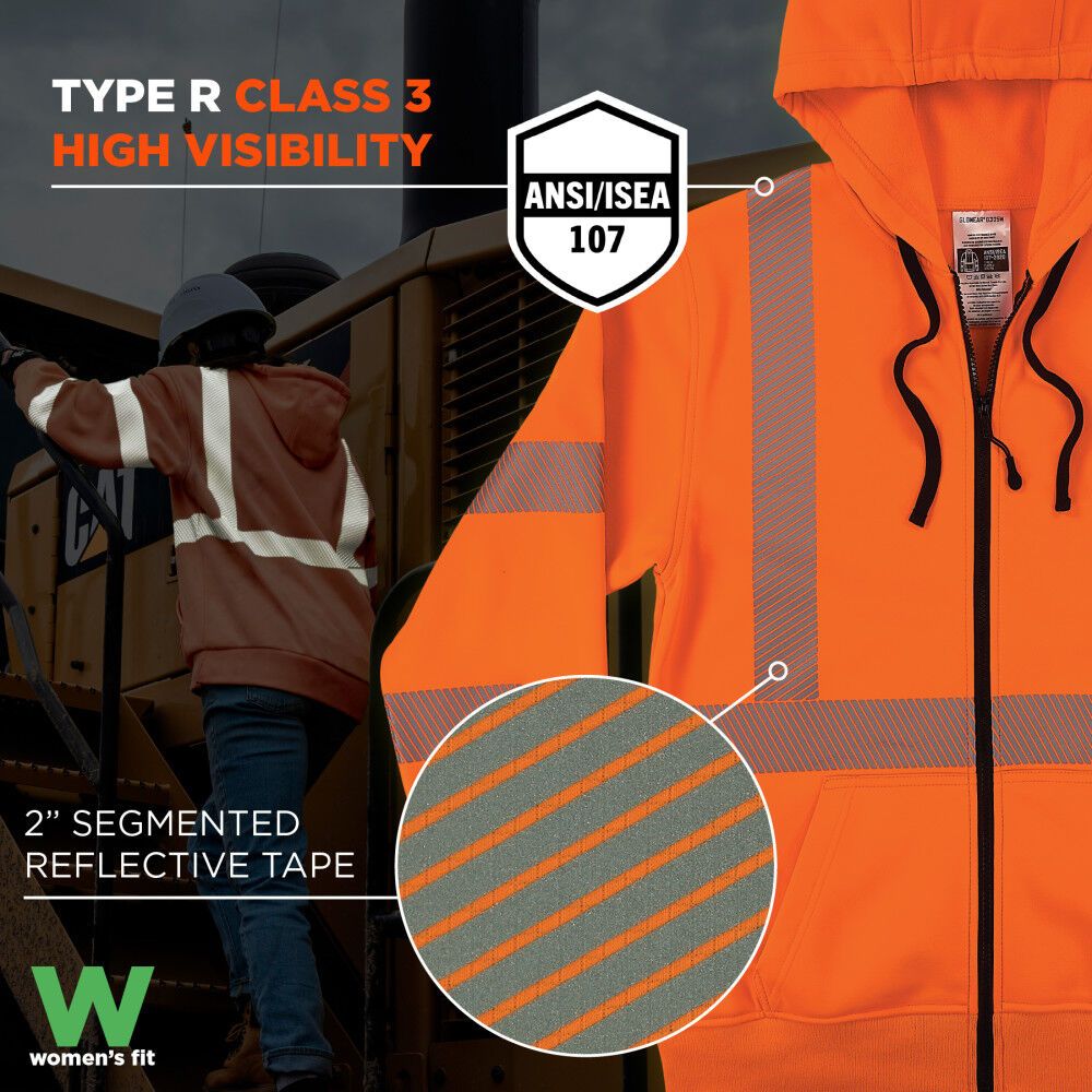 Ergodyne GloWear 8305W Class 3 Womens Performance Zip-Up Hoodie Hi-Vis Orange XL, large image number 2