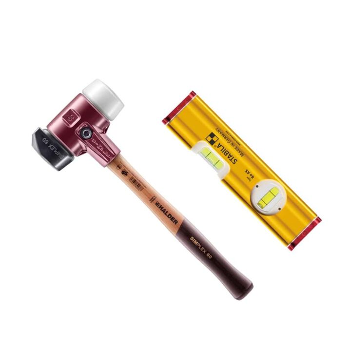 Halder Inc SIMPLEX Plus Box Gardening & Landscaping Rubber & Plastic Head Soft-Face Mallet D60 with Wood Handle & Spirit Level