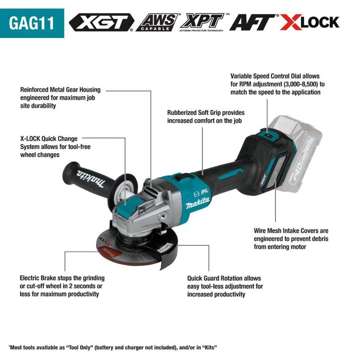 Makita 40V max XGT 5in X LOCK Angle Grinder (Bare Tool), large image number 11