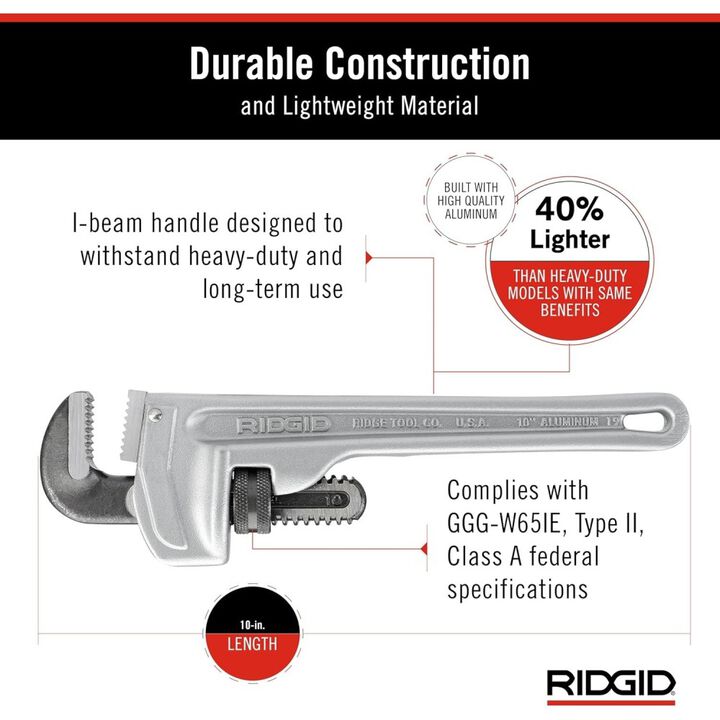 Ridgid 10 Inch and 18 Inch Aluminum Pipe Wrench Bundle, large image number 5