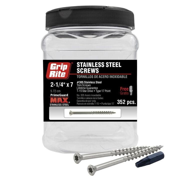 Grip Rite PrimeGuard Max Trim Screws Stainless 2-1/4 in Star Drive Head 352 Screws