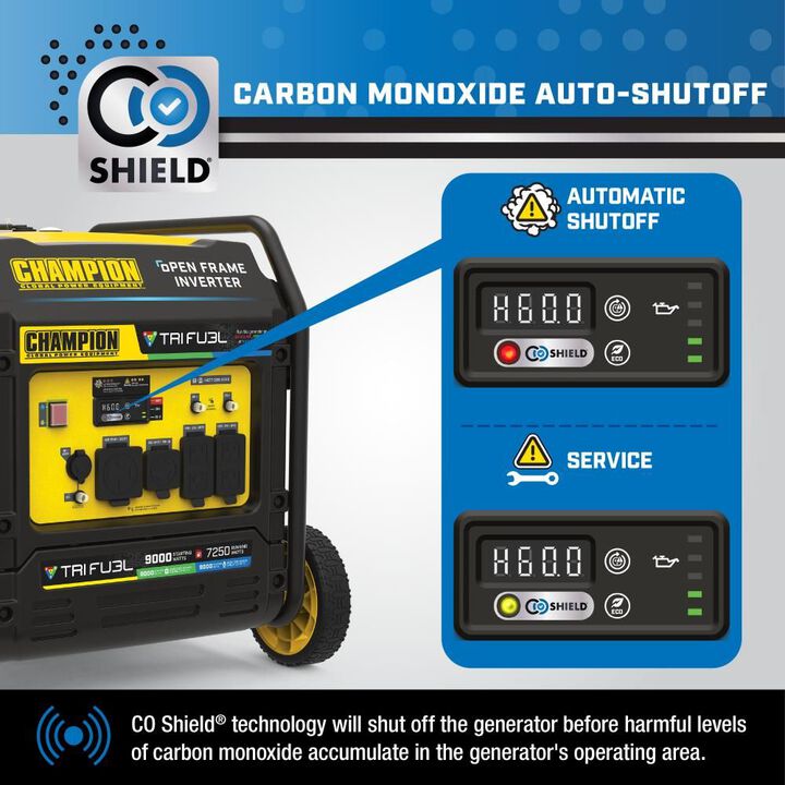 Champion Power Equipment 9000-Watt Electric Start Tri Fuel 49 State Home Backup Portable Open Frame Inverter Generator with Quiet Technology, large image number 2