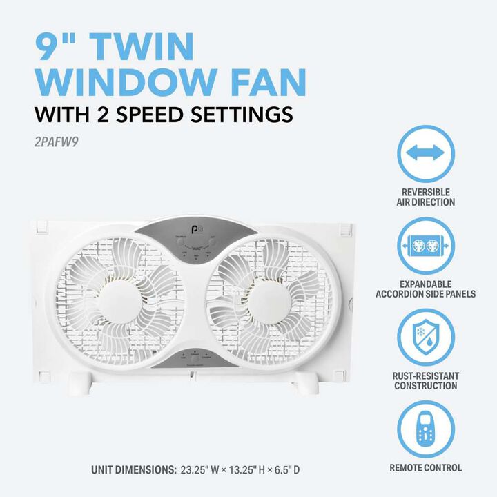Perfect Aire 9 Inch 408 CFM Reversible Twin Window Fan with 3 Speed and Remote, large image number 1