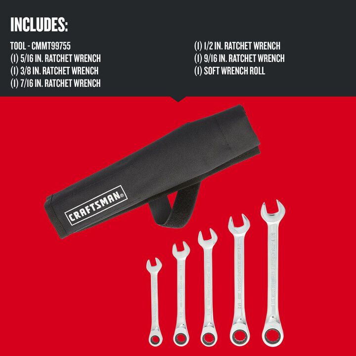 CRAFTSMAN SAE Ratcheting Wrench Set, 5 Piece, large image number 1