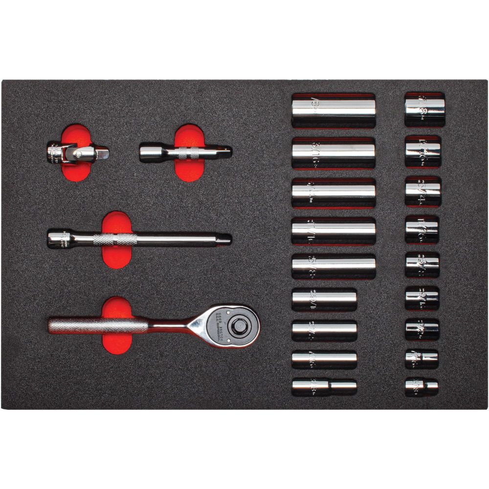 Proto Foamed 3/8in Drive 12pt Socket Set 22pc with Pear Head Ratchet, large image number 1