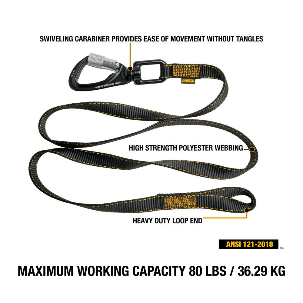 DEWALT 80 Lbs 70 in Polyester & Aluminum Single Leg Tool Lanyard, large image number 2