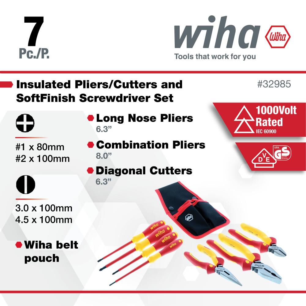 Wiha Insulated Industrial Pliers/Cutters & Screwdriver Set 7 Piece, large image number 3