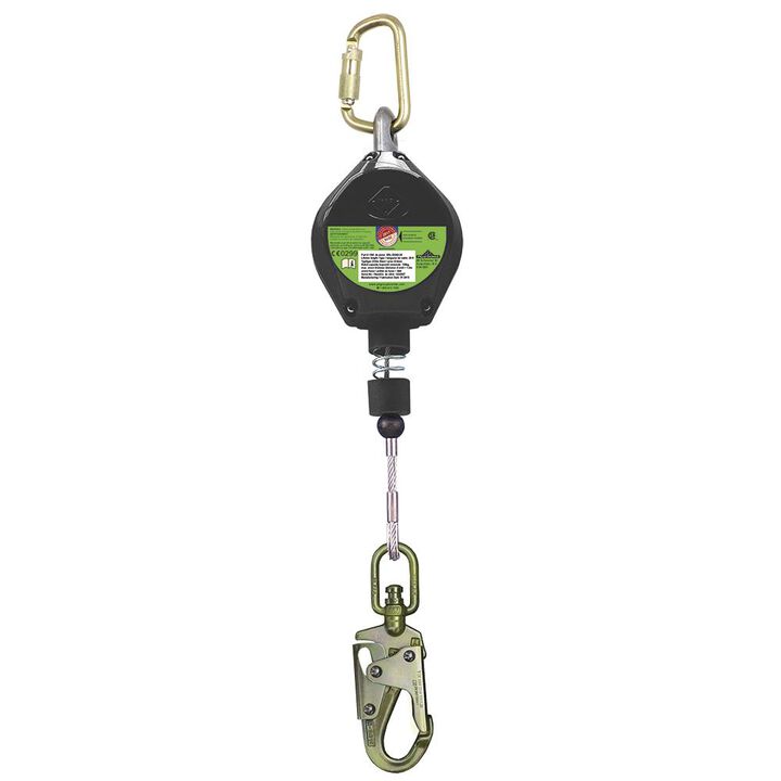 Peakworks Self-Retracting Lifeline (SRL) with Galvanized Steel Cable Snap Hook 10 Ft. L. Black