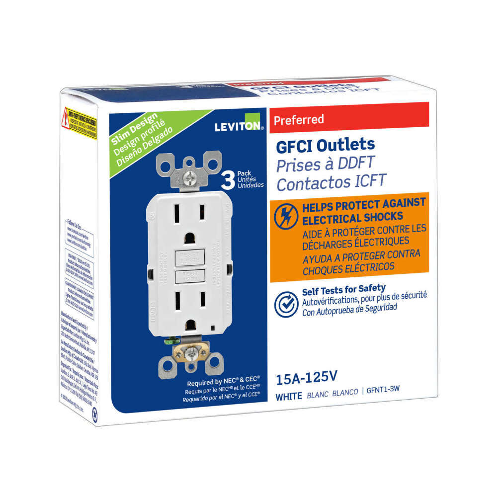 Leviton SmartlockPro GFCI Outlet 15A 125V Duplex White NEMA 5-15R 3pk, large image number 3