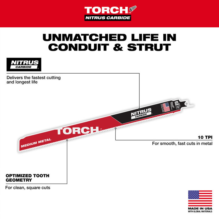 Milwaukee 12 Inch 10TPI TORCH Nitrus Carbide Reciprocating Saw Blade 3pk, large image number 9
