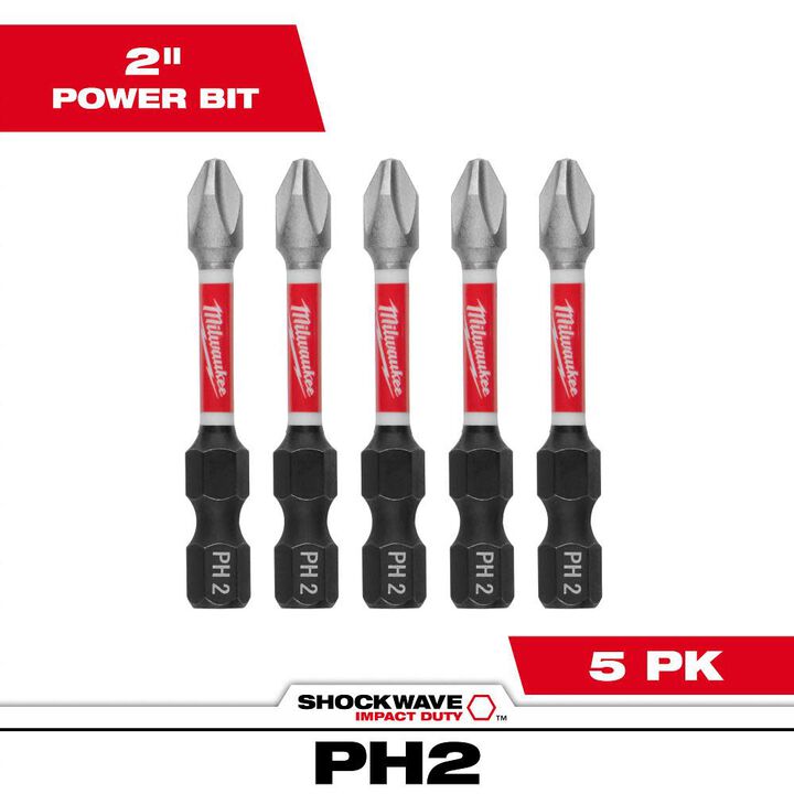 Milwaukee SHOCKWAVE 2 in. Impact Phillips #2 Power Bits 5PK