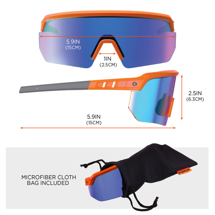 Ergodyne Skullerz AEGIR Polarized Mirrored Safety Glasses, Orange Frame, Blue Lens, large image number 7