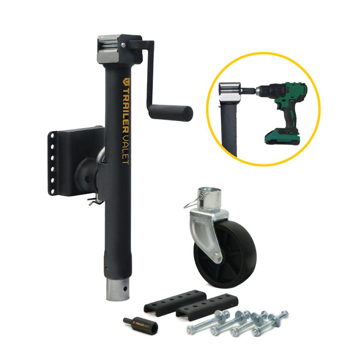 Trailer Valet TVJX5-S - 5000 lbs Side Pipe Mount Bracket Drill Jack with Wheel, large image number 1