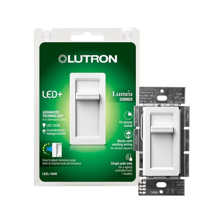 Lutron Lumea 120V 150W 1P Gloss White Slide Dimmer Switch, large image number 1