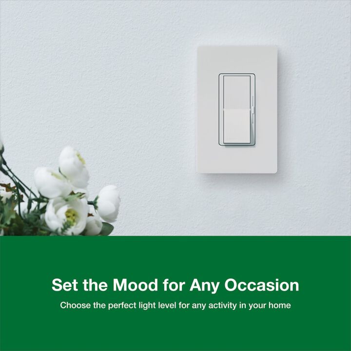 Lutron Diva LED+ 150W 120V 1P Gloss White 3-Way Dimmer Switch W/Night, large image number 2