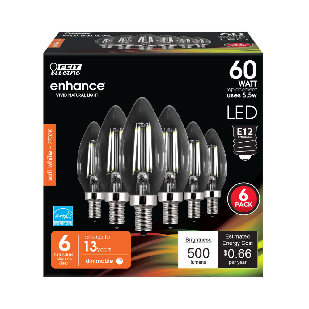 Feit Electric 60W Blunt Tip Glass Filament LED Bulb 6pk, large image number 2
