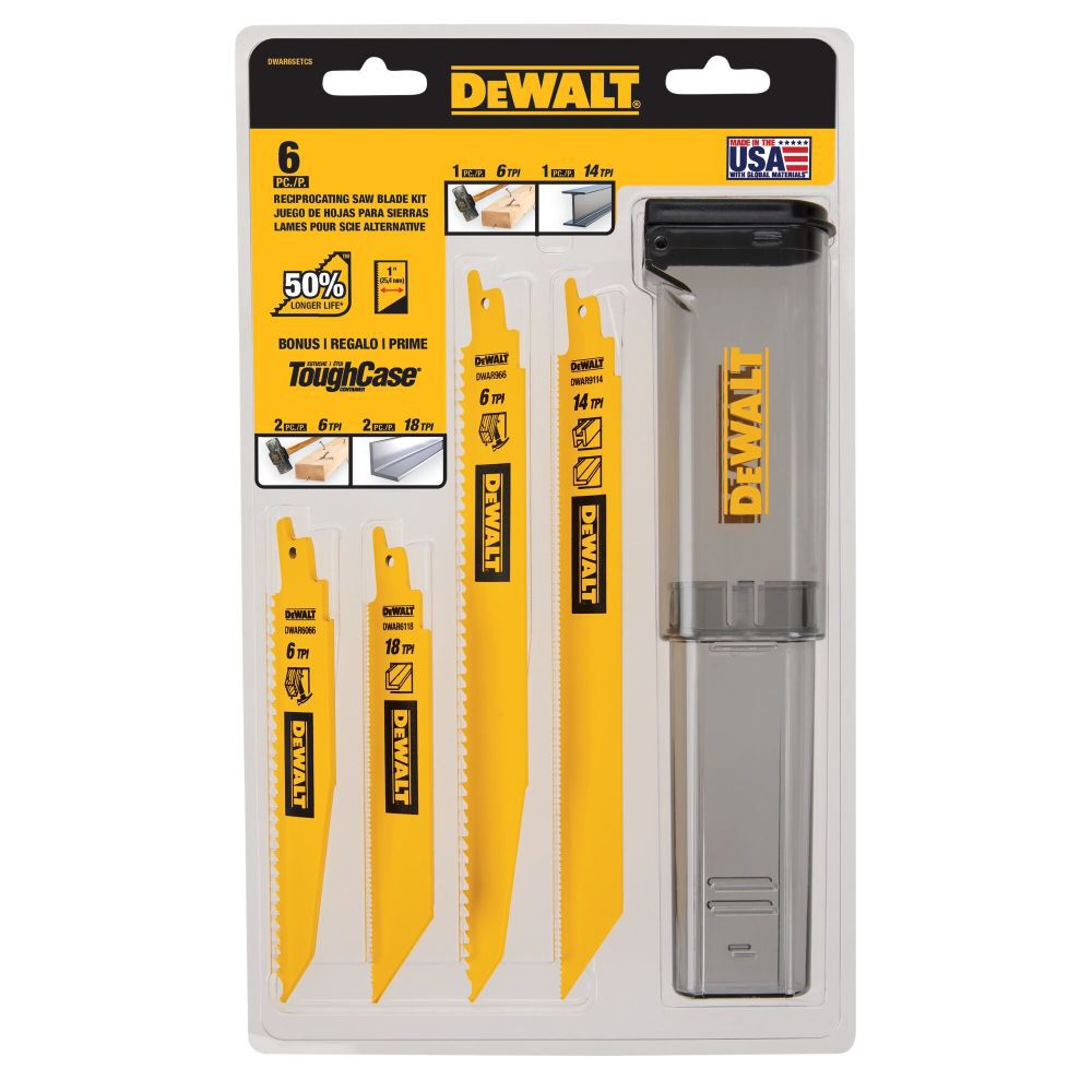 DEWALT Bi-Metal Wood & Metal Cutting Demolition Reciprocating Blade Set with Case 6 Pieces, large image number 6