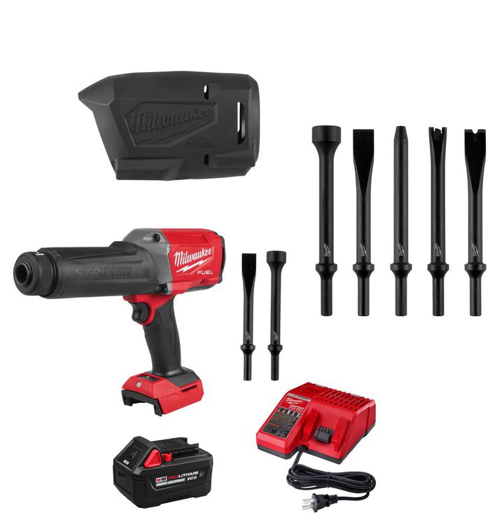 Milwaukee M18 FUEL STRIKER Hammer Chisel Kit with Protective Boot and 5 Pieces Hammer Chisel Bit Set Bundle