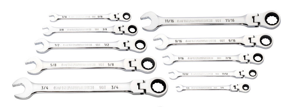 GEARWRENCH 10 Pc. 90T 12 Point Flex Head Ratcheting Combination SAE Wrench Set, large image number 9