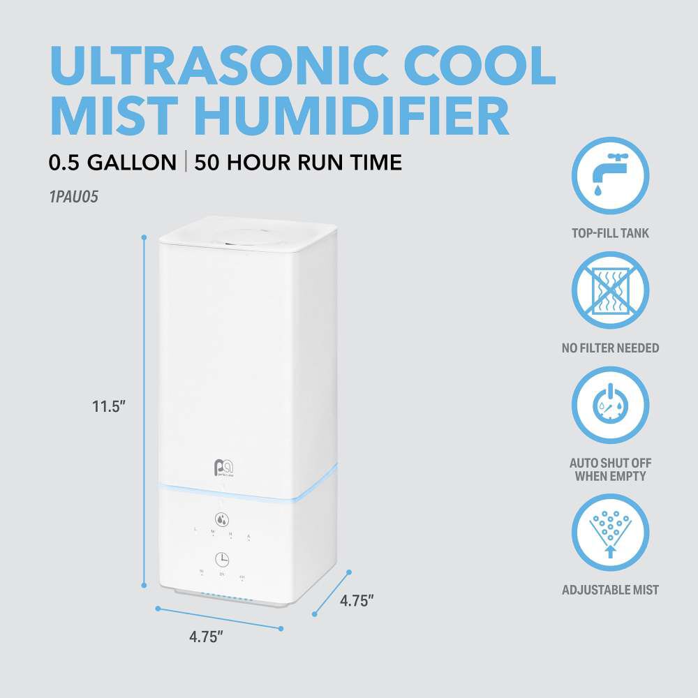 Perfect Aire 0.5 Gallon 376 Sq Ft Ultrasonic Cool Mist Humidifier, large image number 3