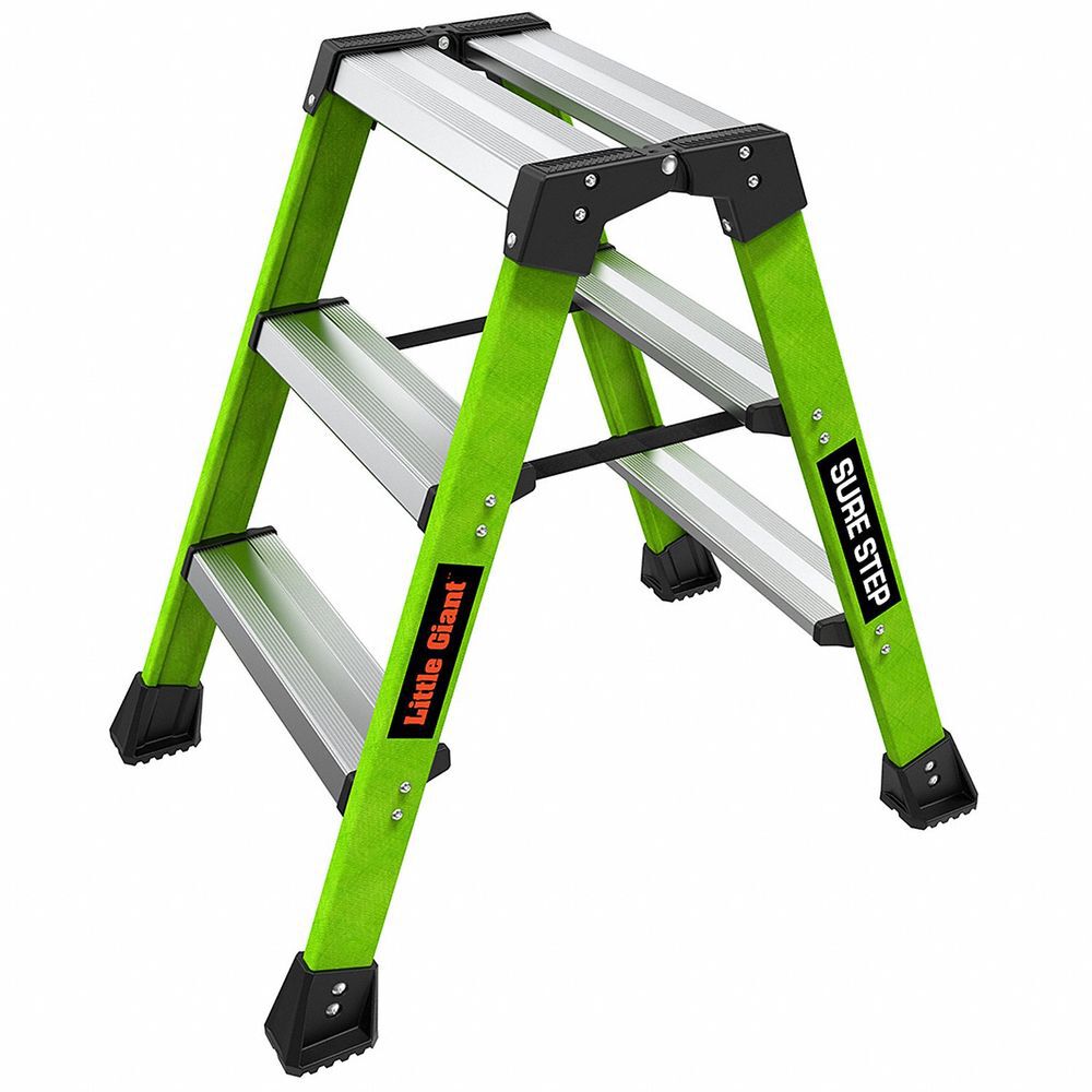 Little Giant Safety Sure Step 375 Lb Double Sided Fiberglass 3 Step Stool Black & Green, large image number 1