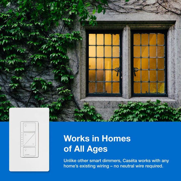 Lutron Caseta 120V 150W 1P Gloss White Wireless Smart Dimmer Switch, large image number 5