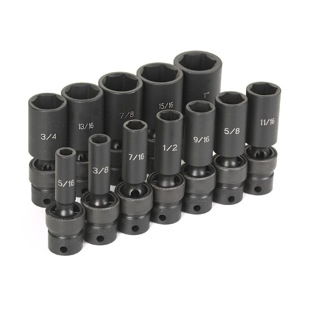 Grey Pneumatic 3/8in Drive 12 Piece Semi-Deep SAE Universal Set, large image number 1