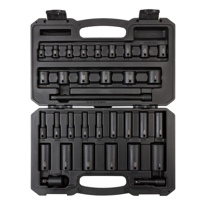 Tekton 3/8 Inch 6 Point Impact Socket Set, Case, 33 Pieces (1/4-1 Inch)