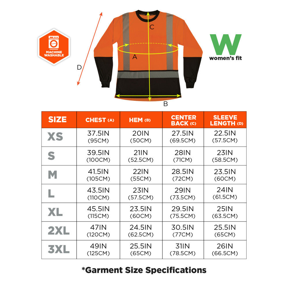 Ergodyne GloWear 8278BK Womens Performance Class 2 Long Sleeve Shirt Hi-Vis Orange XS, large image number 7