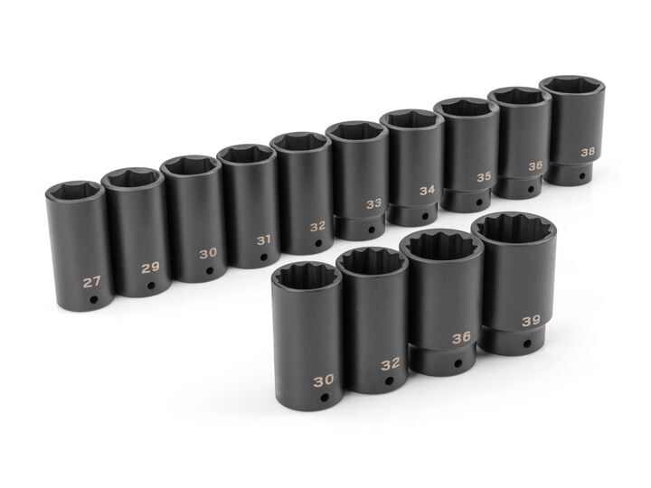 Tekton 1/2 Inch Deep 6-pt and 12-pt Axle Nut Impact Socket Set, 27-39 mm