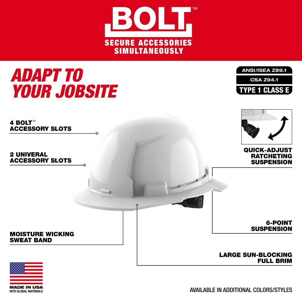 Milwaukee Yellow Full Brim Hard Hat with 6pt Ratcheting Suspension Type 1 Class E, large image number 3