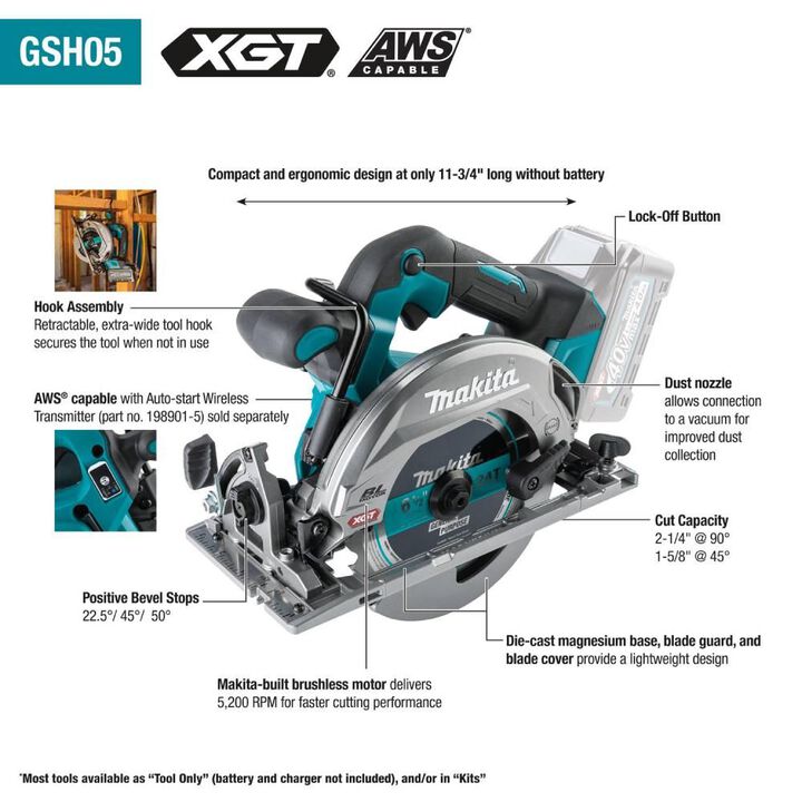 Makita 40V max XGT 6-1/2 in Circular Saw, AWS Capable Cordless (Bare Tool), large image number 1