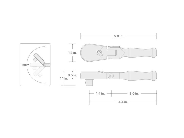 Tekton 3/8 Inch Drive x 4-1/2 Inch Flex Head Non-QR Stubby Ratchet, large image number 6