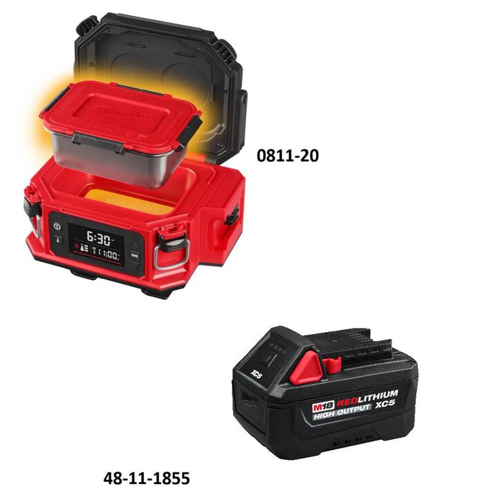 Milwaukee M18 Jobsite Lunch Warmer (Bare Tool) with PACKOUT Compatibility and REDLITHIUM HIGH OUTPUT XC5 Battery Bundle, large image number 1