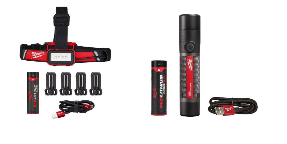 Milwaukee Headlamp USB Rechargeable Low-Profile & USB Rechargeable 800 Lumens Compact Flashlight Kit Bundle, large image number 1