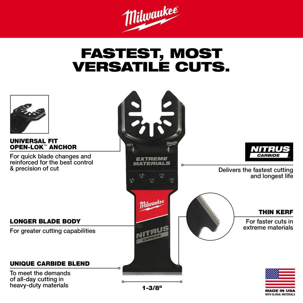 Milwaukee NITRUS CARBIDE Extreme Materials Universal Fit OPEN LOK Multi Tool Blade 5pk, large image number 6