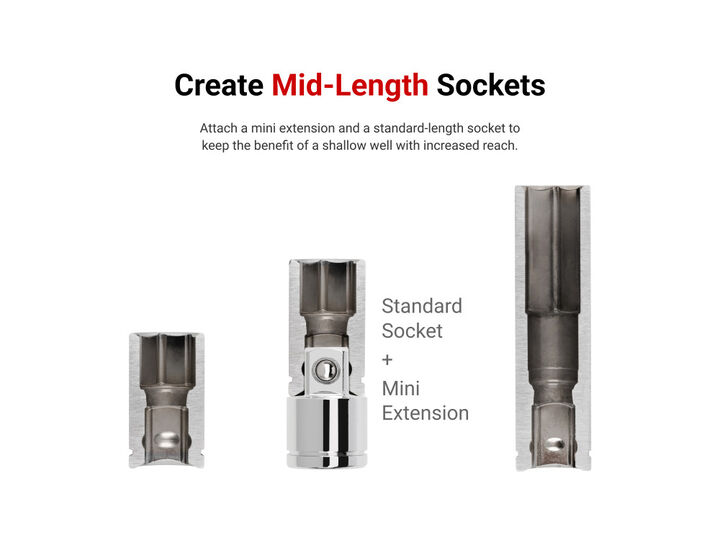 Tekton 1/4, 3/8, 1/2 Inch Drive Mini Extension Set (3 Piece), large image number 4