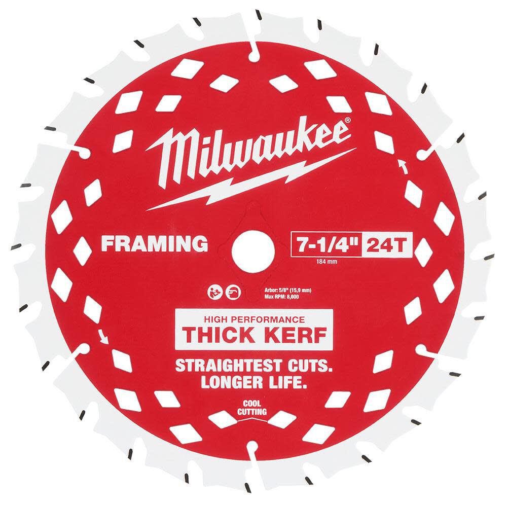 Milwaukee 7-1/4 Inch 24T Thick Kerf Framing Circular Saw Blade - 2 Pack, large image number 1