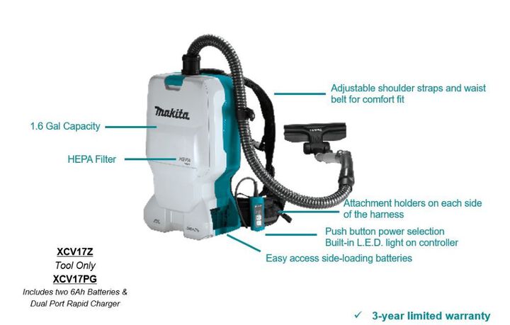 Makita 18V X2 (36V) LXT 1.6 Gallon HEPA Backpack Dry Vacuum Kit, large image number 1
