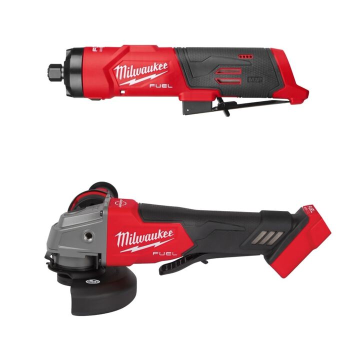 Milwaukee M12 FUEL 1/4 Inch Straight Die Grinder (Bare Tool) and M18 FUEL 4-1/2inch / 5inch Grinder Paddle Switch No-Lock (Bare Tool) Bundle