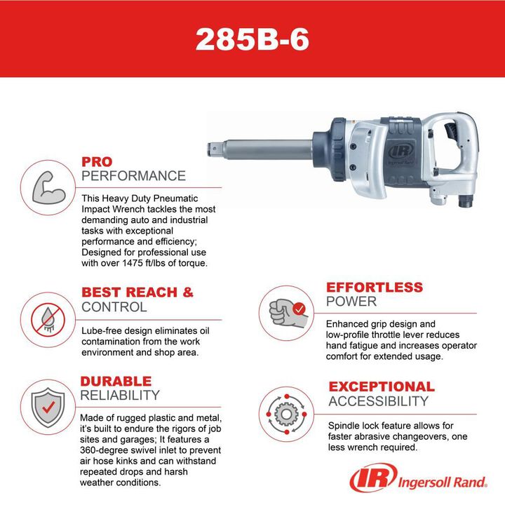 Ingersoll Rand 1 Inch Drive D-Handle Air Powered Impact Wrench, 6 Inch Anvil, large image number 5