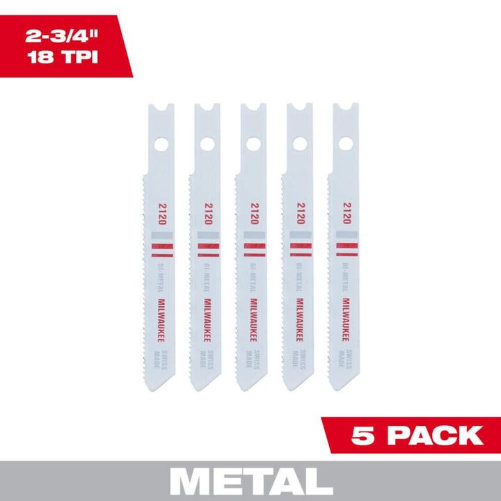 Milwaukee 2-3/4 in. 18 TPI Bi-Metal Jig Saw Blades 5PK