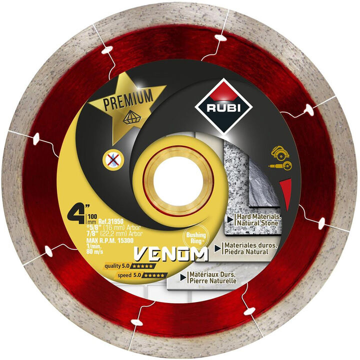 Rubi Tools Venom 4 Inch Premium Segmented Rim Diamond Blade for Hard Materials